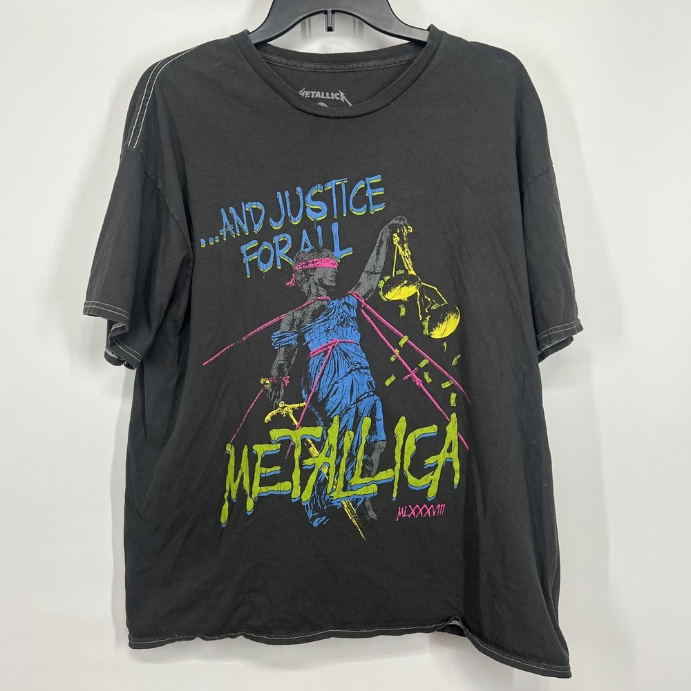 Metallica And Justice for All T Shirt Mens L Band Rock Tour Concert Black SS EUC - Picture 2 of 7